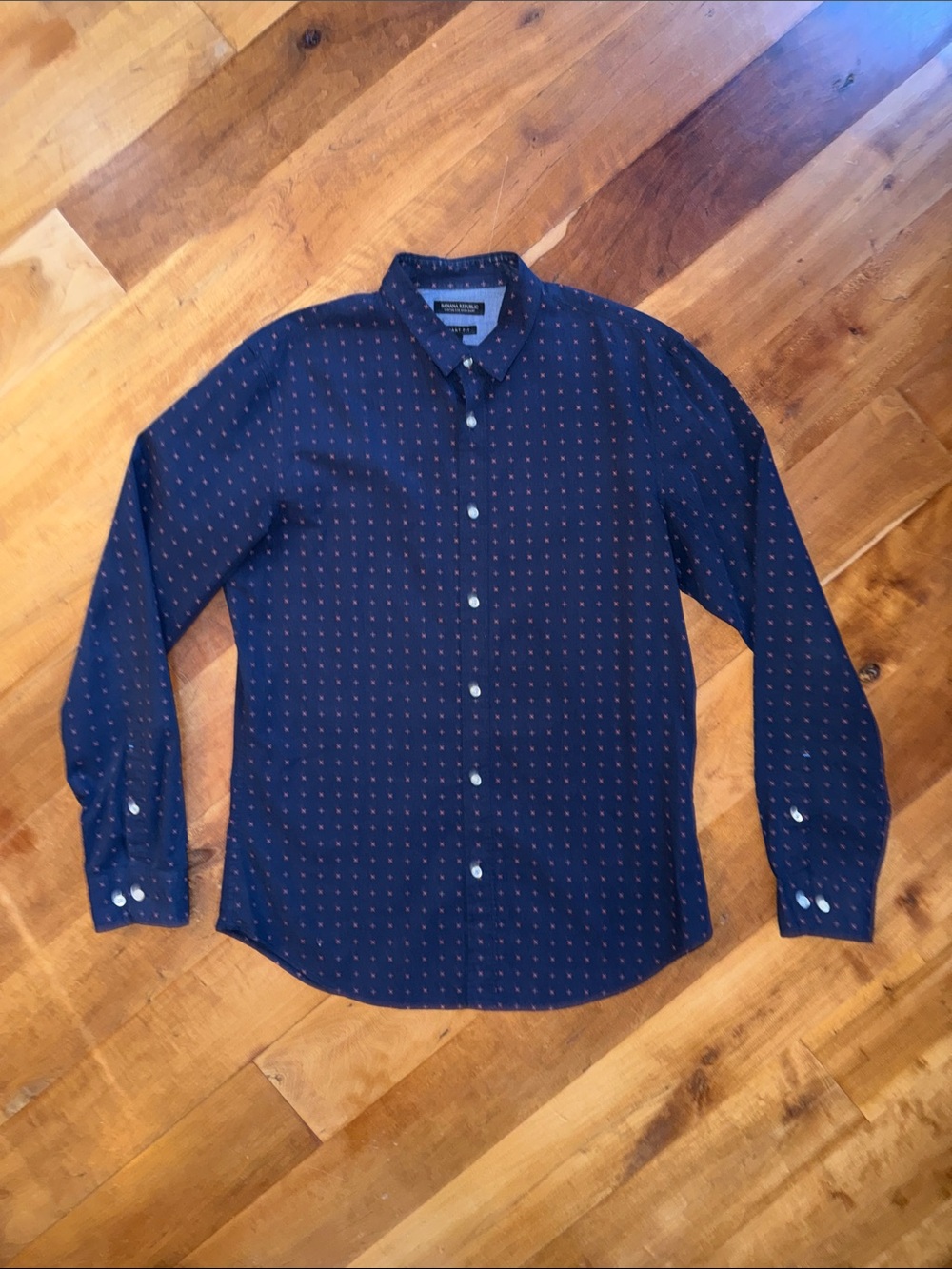 Banana Republic Navy Shirt with Pink Medallion Print